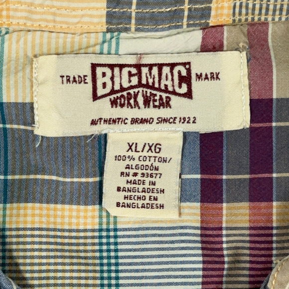 Vintage Big Mac Western Shirt Adult EXTRA LARGE Yellow Plaid Pearl Snap Y2K Work - Picture 6 of 9
